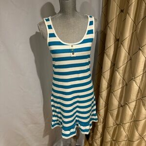 Juicy Couture Y2K Original Angel Pique Striped Dress - Sz M - Teal and White